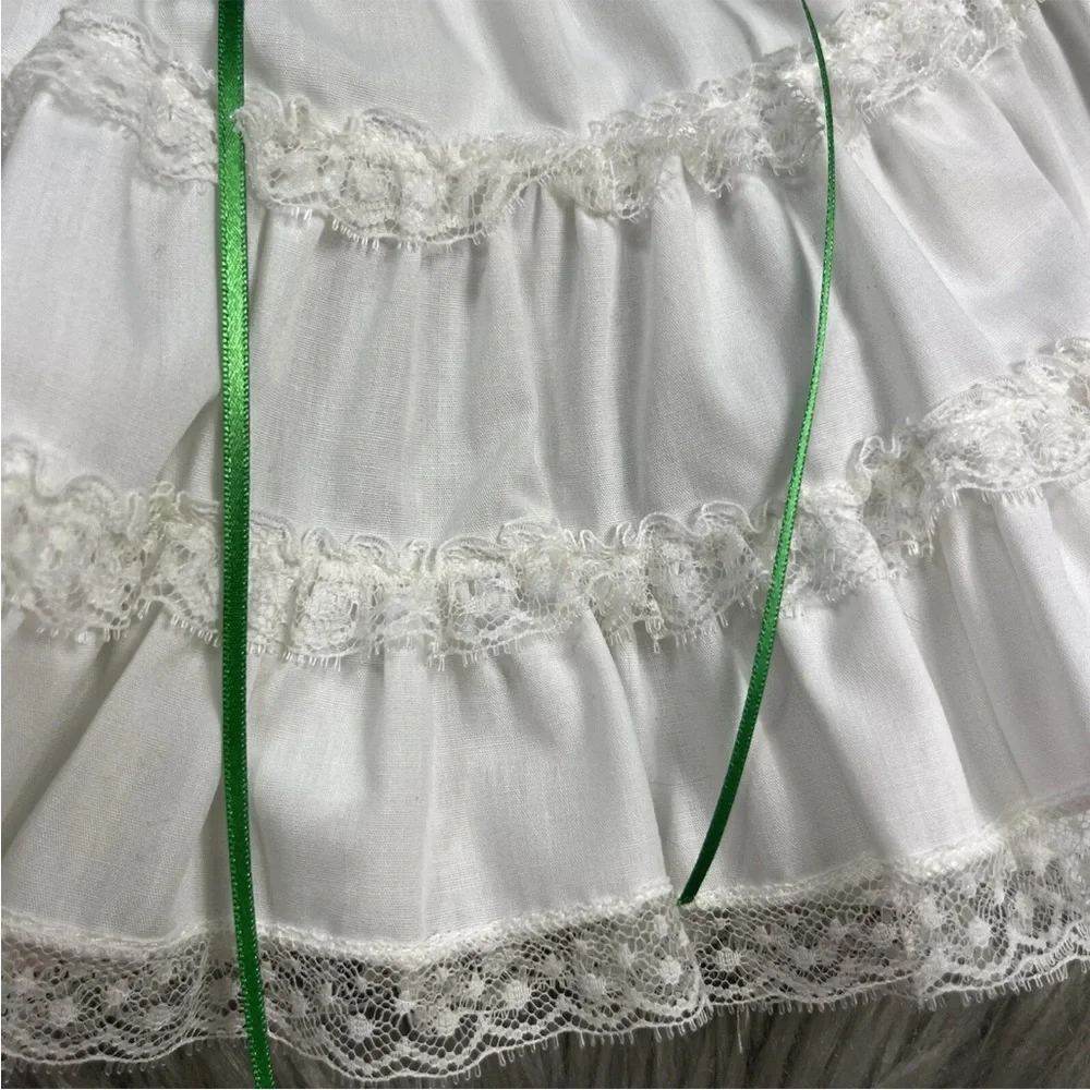 Vintage Christmas Bryan Baby Girls White Ruffle Lace Pinafore Dress